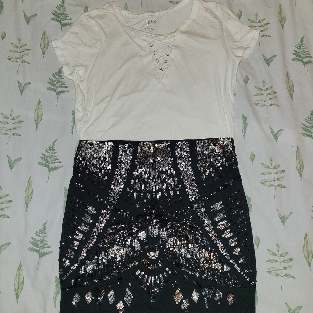 Express Black and Silver Mini Skirt